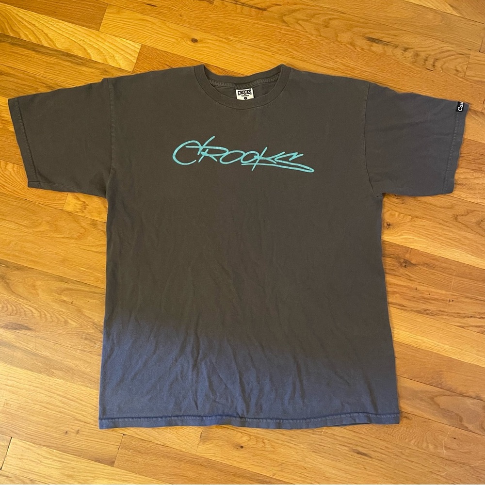 Crooks & Castles Charcoal Tee with Teal Logo